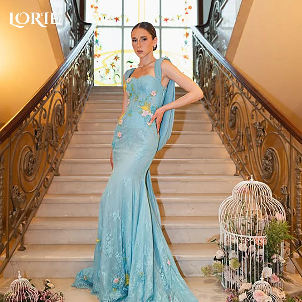

LORIE Lace Puff Sleeves Party Dress Off Soulder Applique A-Line Evening Dress Prom Dress 3D Flower Party Gown Club Customized