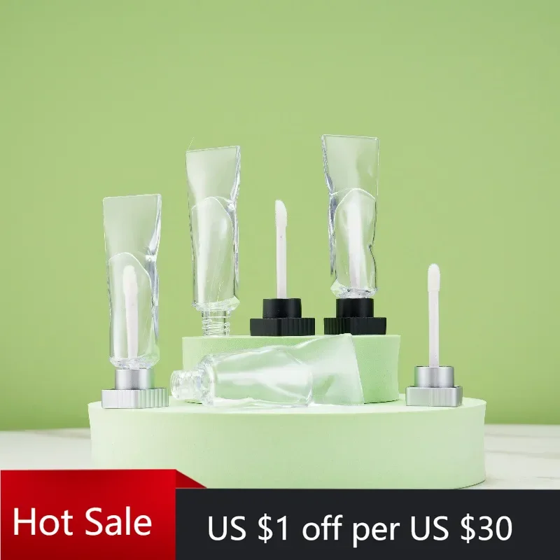 

50Pcs Refillable Unique Plastic Black Ice Cube Lipstick Packaging Toothpaste Shape Lip Gloss Container Tubes with Applicator 4ml