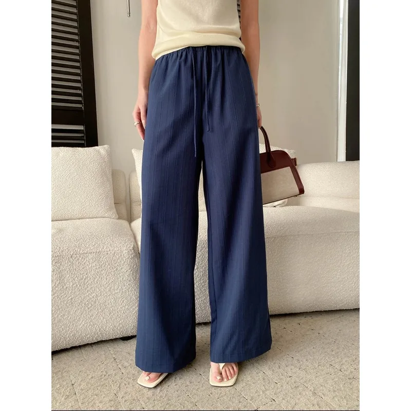 

Women Solid Wide Leg Pants Trousers Full Lenth High Drawstring Waist Straight Loose Fit Office Lady Elegant Casual 2026 Spring
