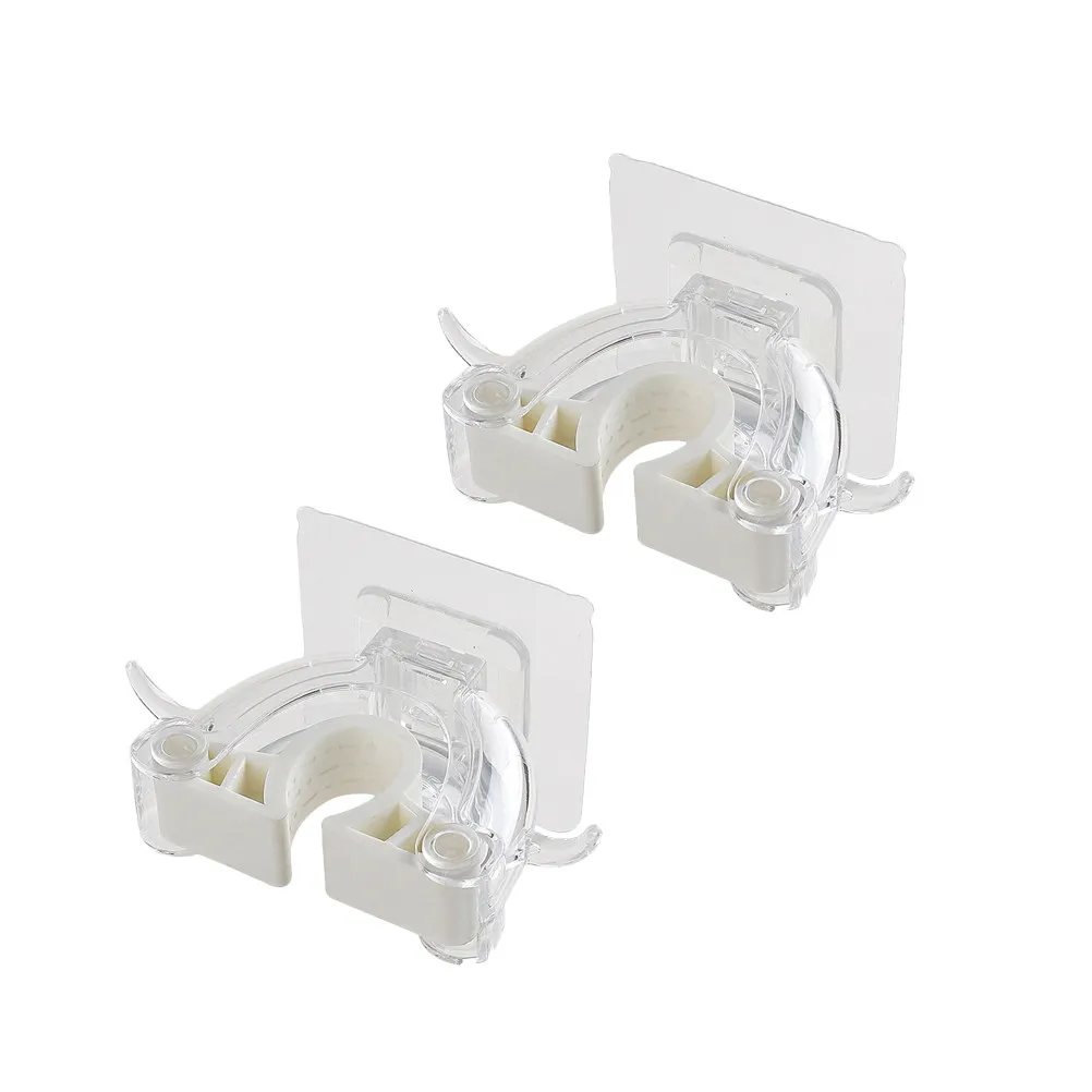 2Pcs Premium Pc Plastic Mop Holder Wall Mounted Punch Free Broom Hanger Clip Seamless Organizer for Kitchen Bathroom Mop Broom