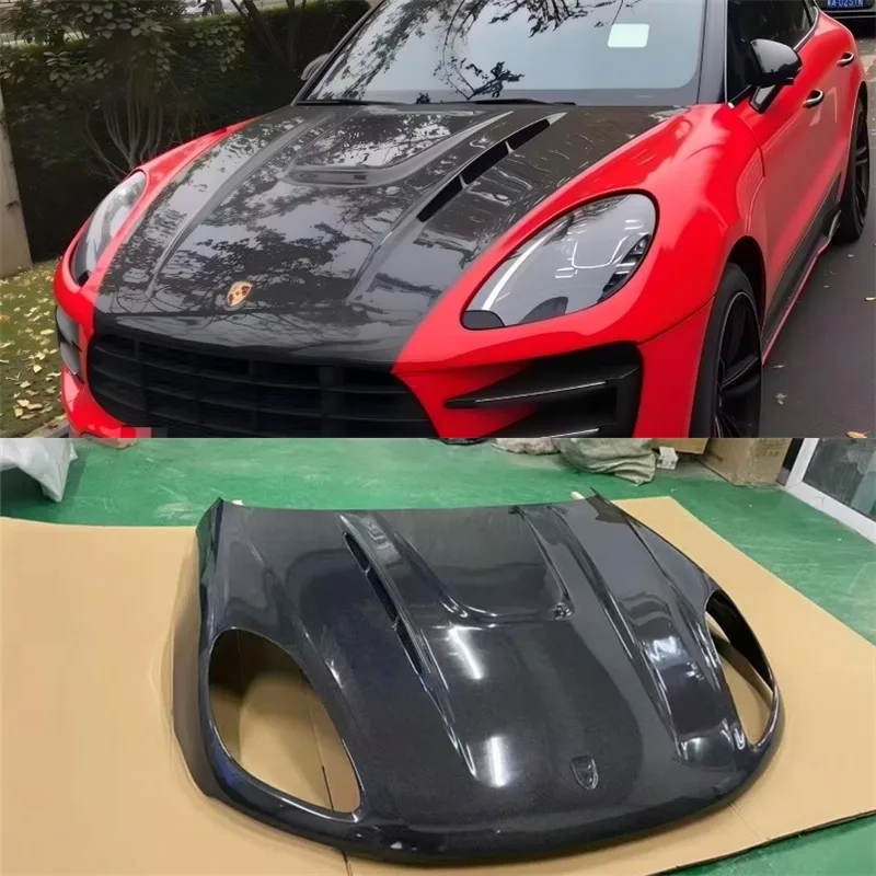 

For Porsche Macan 2014-2018 Carbon Fiber Hood Engine Cover Hood Car Headliner Hood Cover Upgrade Auto Parts Kit