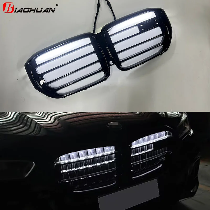 For BMW G05 X5 LCI upgrade to X5M revamp 2018-2023/2024+ Bumper grille Smooth black LED light center front grille