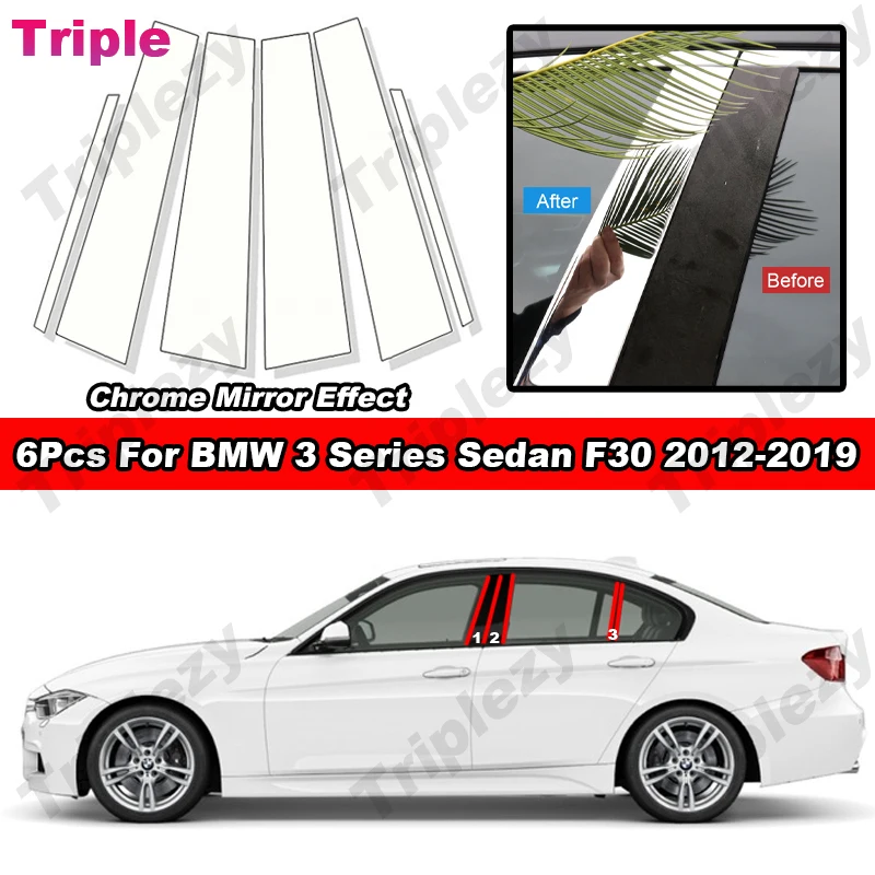 Glossy Chrome PC Material Car Door Center Column Window Middle B C Pillars Post Cover Trim For BMW 3 Series Sedan F30 2012-2019