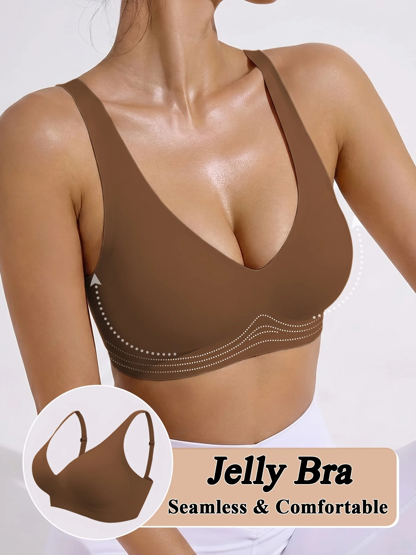 Seamless Jelly Gel V-Neck Bra for Women - a Wire-Free Bra That Provides Lift And Support, Features Removable Cups, Adjustable