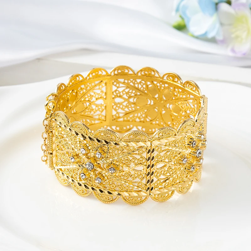 Morocco Wedding Bracelet Cuff Bracelet LadyGold Plating Cuff Bangles for Women Luxury  With Crystals Wedding Hair