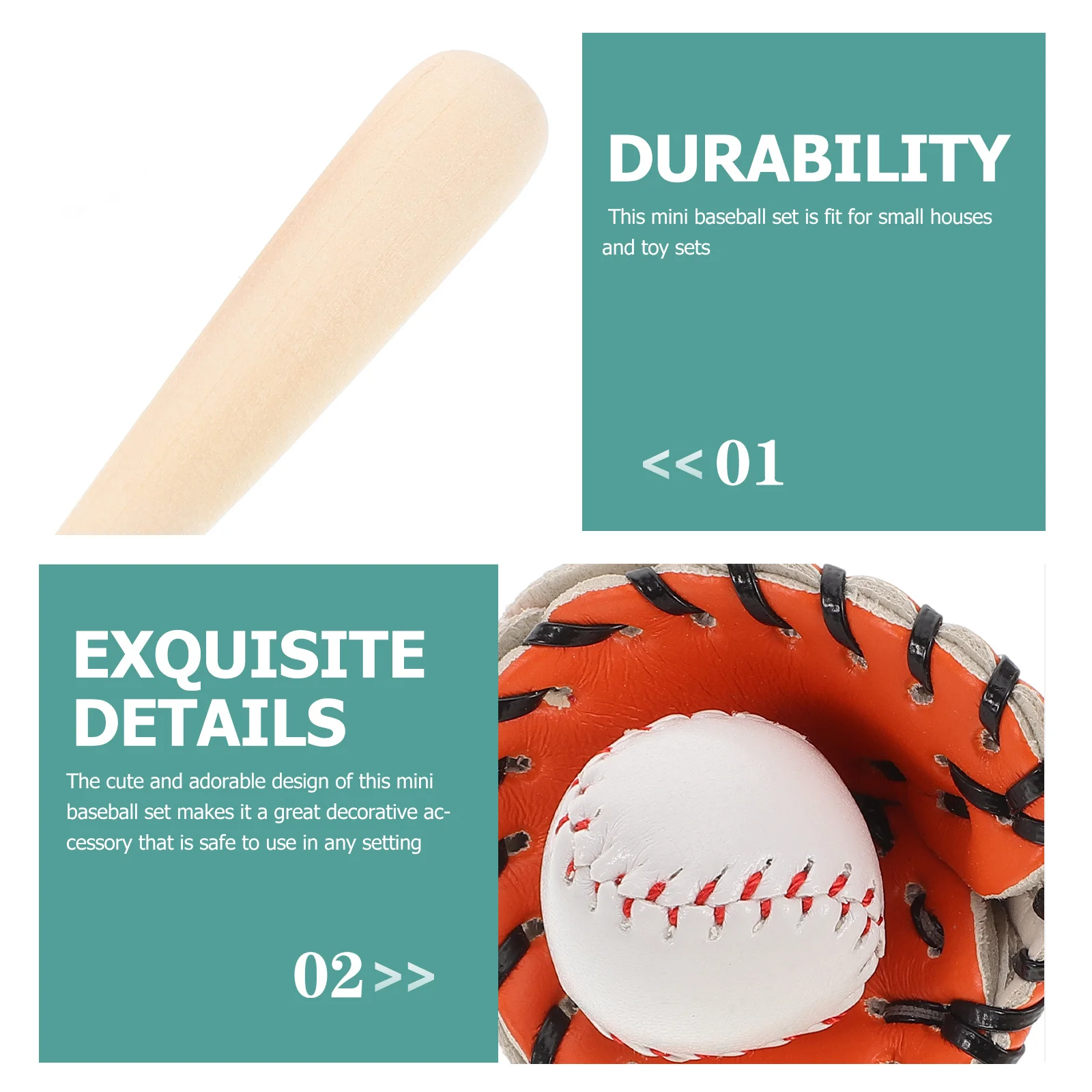 1 مجموعة 1 مجموعة البيسبول كيت قفاز الخفافيش بو الخشب منزل البيسبول عدة الرياضة للمنزل الصغير الحرف التظاهر اللعب ديكور #6