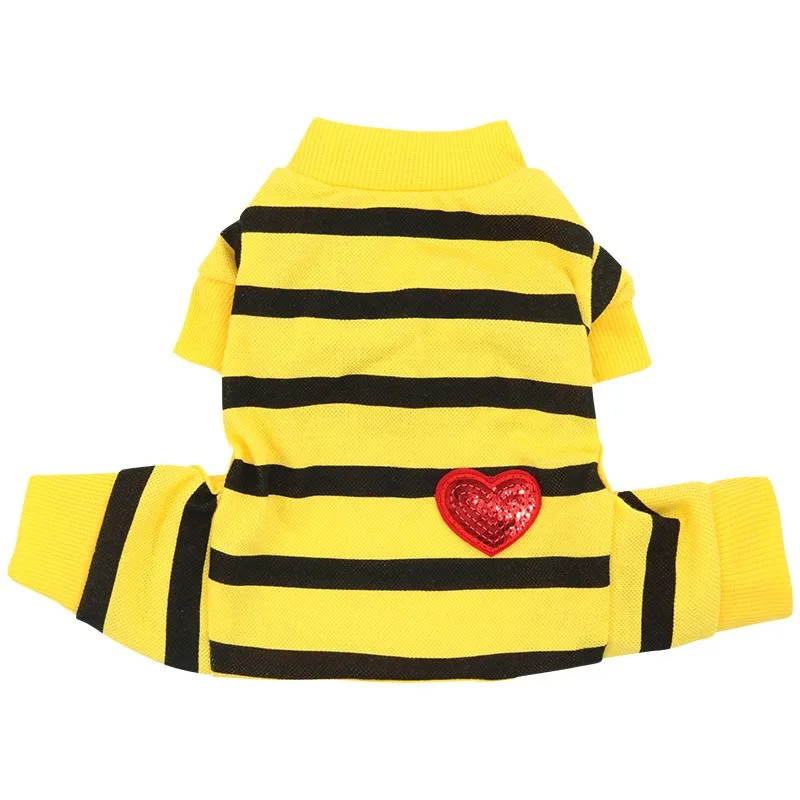 Black Striped Pet Four Legged Clothes Winter Puppy Sleepwear Clothes Teddy Warm Bodysuit Bichon  Soft Pullover Pullover