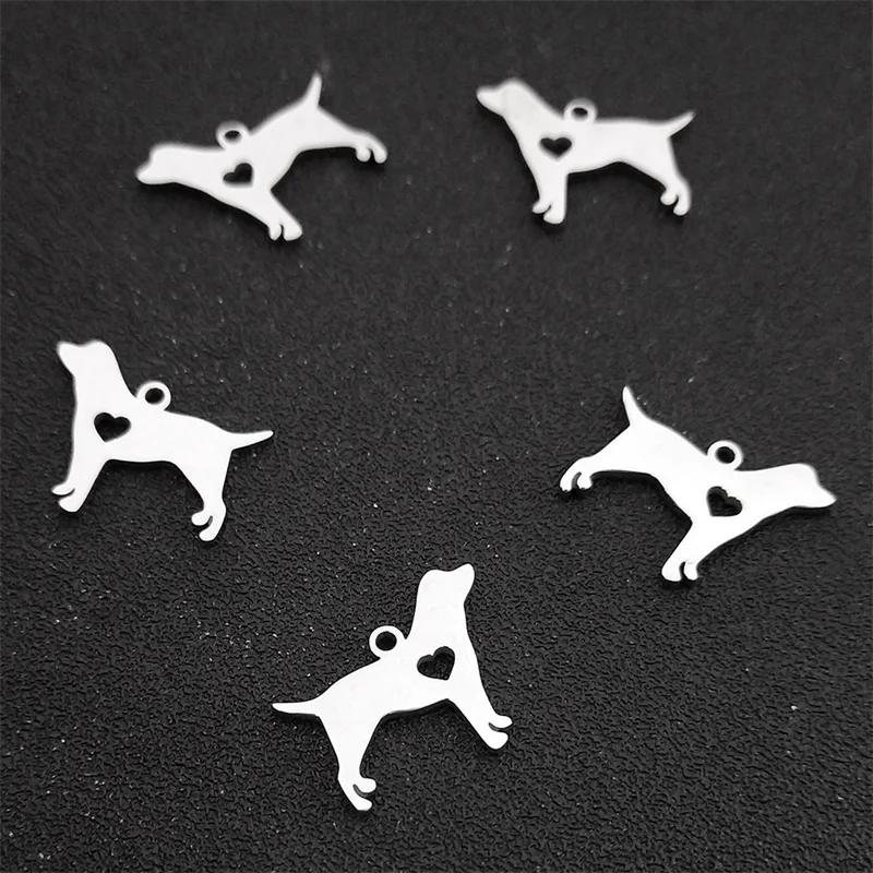 Cute Heart Dog Puppy DIY Making 5PCS Small Charm Stainless Steel Silver Color Animal Charm Pendants Accessories Jewelry 1928-4