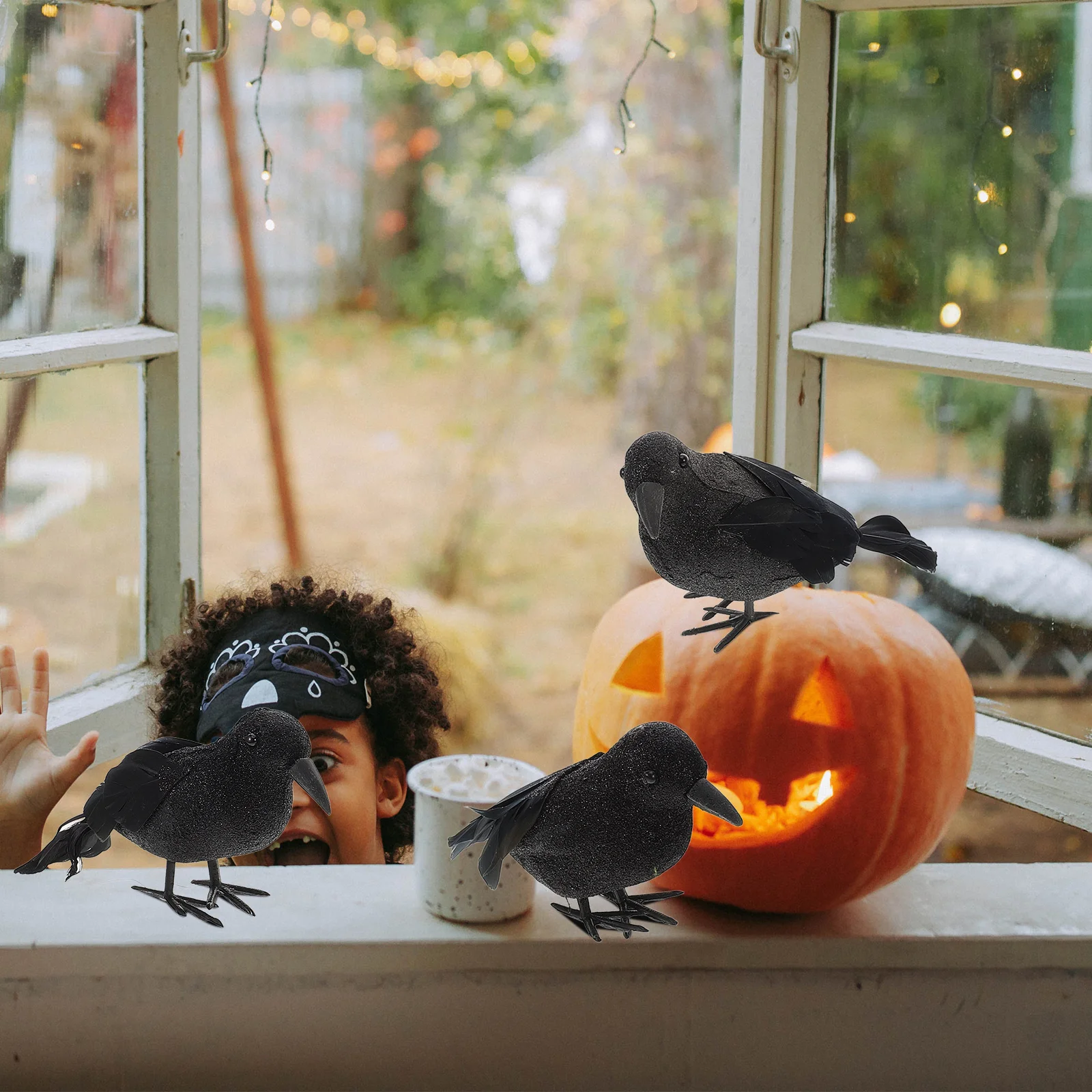 

6Pcs Realistic Halloween Crow Decor Feathered Decoration Spooky Crow Tabletop Party Supplies Halloween Crows