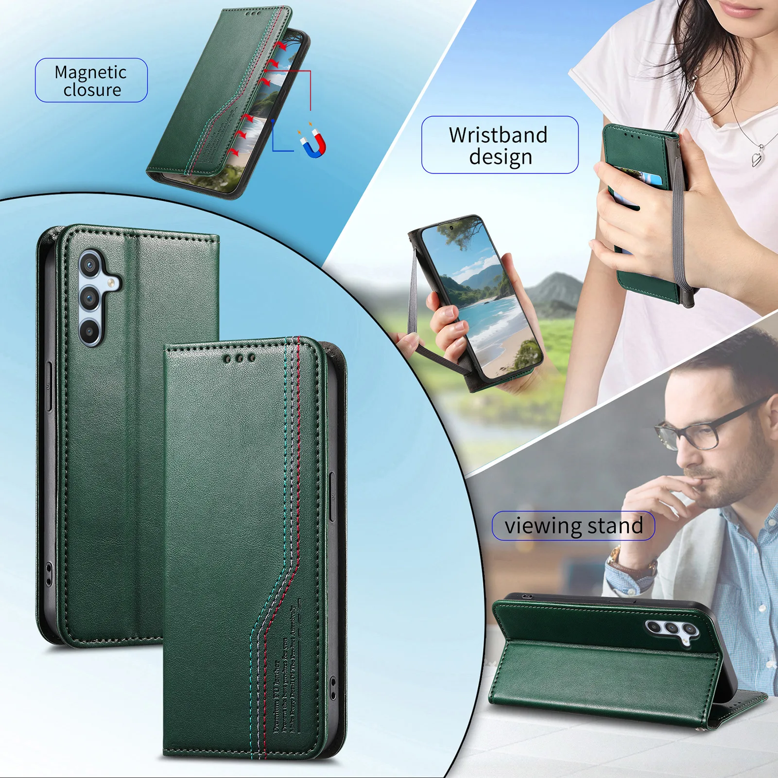 Applicable to Samsung A37 business pure-color mobile phone artificial leather case A56 flip cover with card slot A16  shell view 4