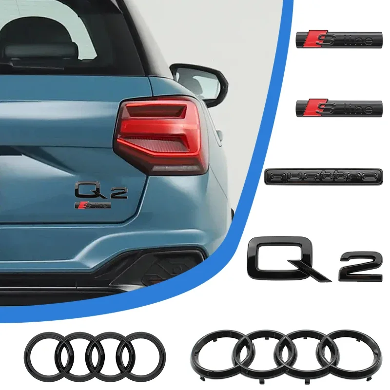 

ABS 4Ring Logo 285mm 202mm Car Hood Front Bonnet Grill Rear Trunk Emblem Badge Sticker S Line For Q2 2016-2018 Car Accessories