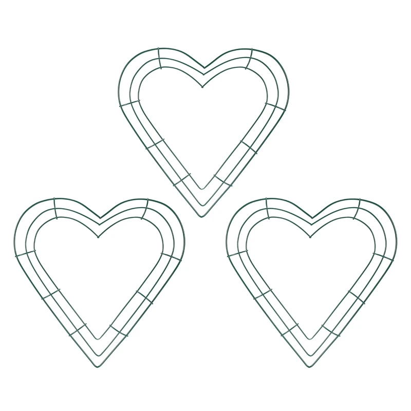 3 Pack Heart Metal Wreath 12 Inch Heart-Shaped Wire Wreath Frame For Home Wedding Valentine's Day DIY Crafts