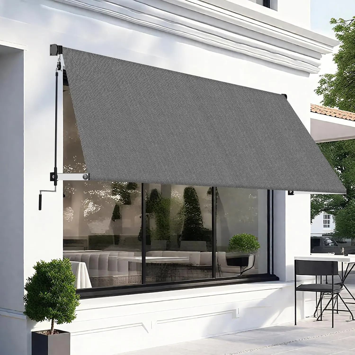 120x96 Manual Retractable Patio Awning, 90% UV Block, Roll Up Sunshade for Backyard, Garden, Balcony, Grey
