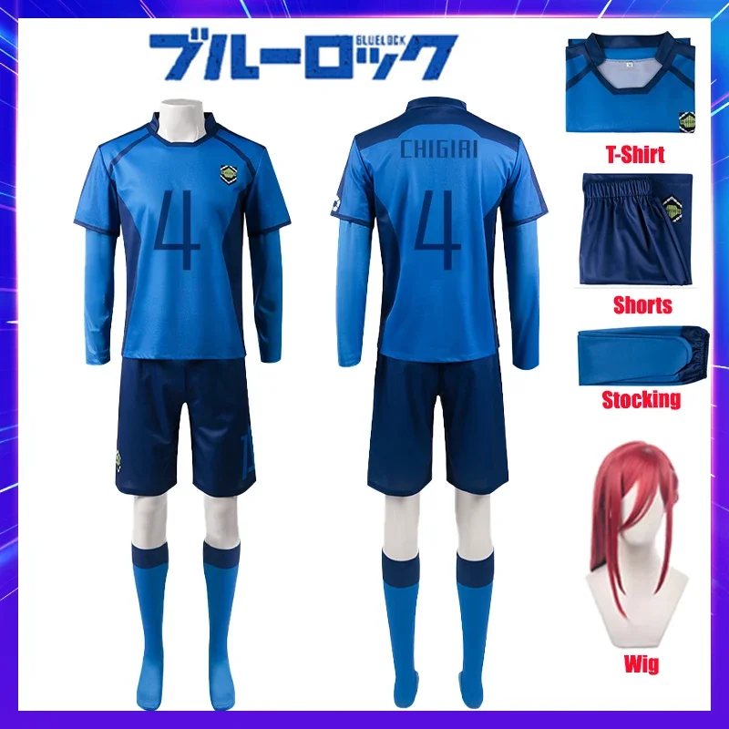 Anime Blue Lock Cosplay Costume Shorts T-shirt Stocking Wig Isagi Bachira Chigiri Nagi Reo Football Clothes for Men And Women