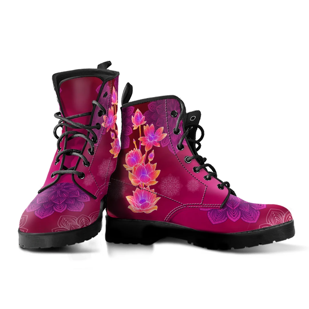 Lotus Flower Printing Temperament Women's Ankle Boots Casual Female Leather Boots Street All-match Female Booties Dropshipping