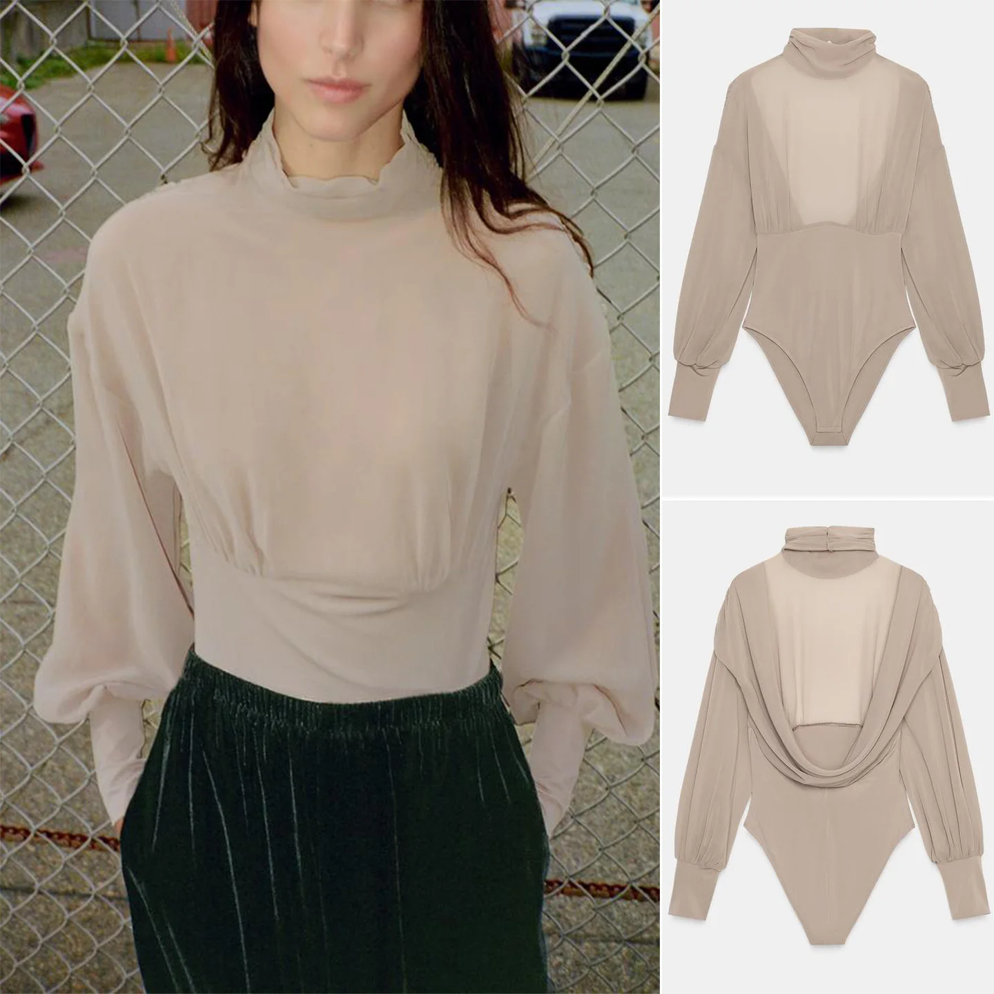 شتاء جديد المرأة بسيطة عالية الياقة فقاعة طويلة Sve جورجيت قطعة واحدة با تصميم البدلة 47725 تخفيف واسعة الساق ort... #1