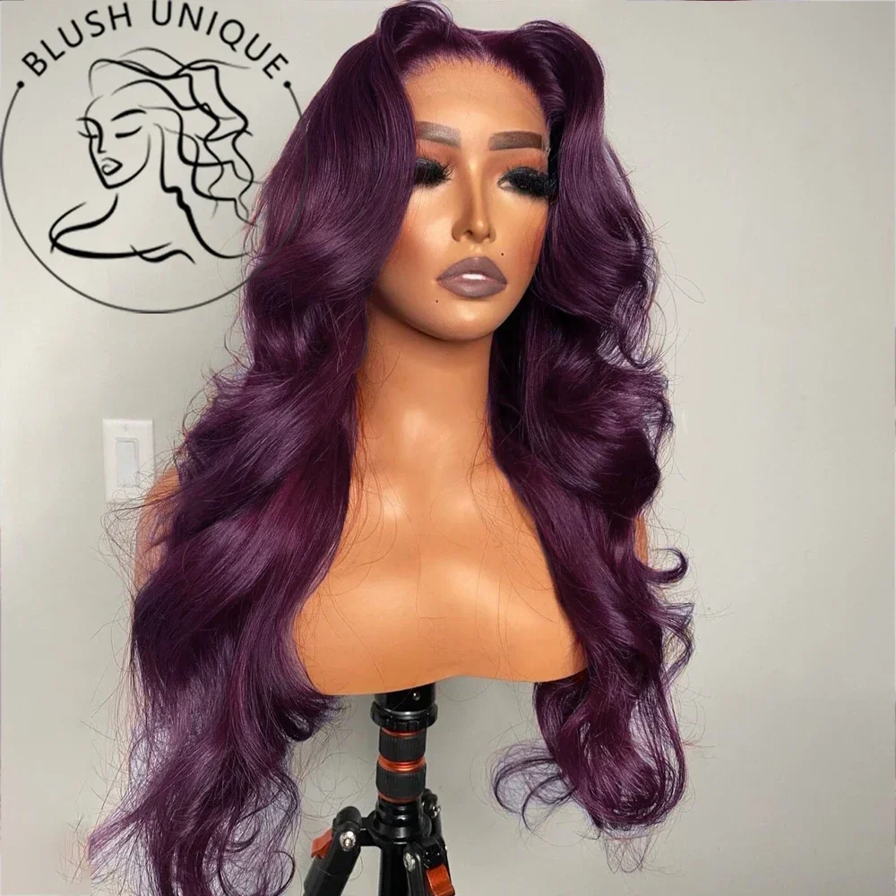 Dark Burgundy Lace Front Wigs Synthetic Glueless 13X4 Deep Purple Body Wave Lace Front Wigs for Women Pre plucked with Baby Hair