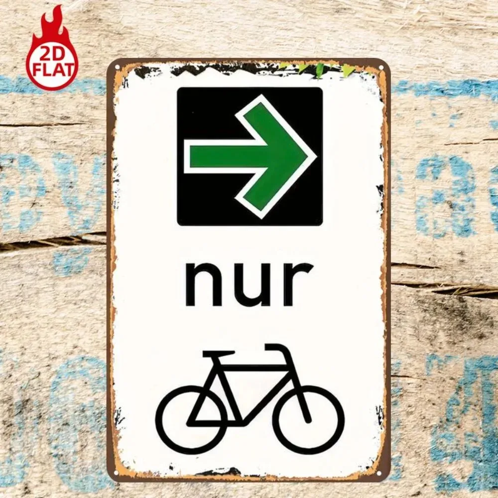 Retro Metal Sign Bicycle Lane Right Turn Only Aluminum Wall Art 8x12in Waterproof Durable Decor For Room Bar Garage Door