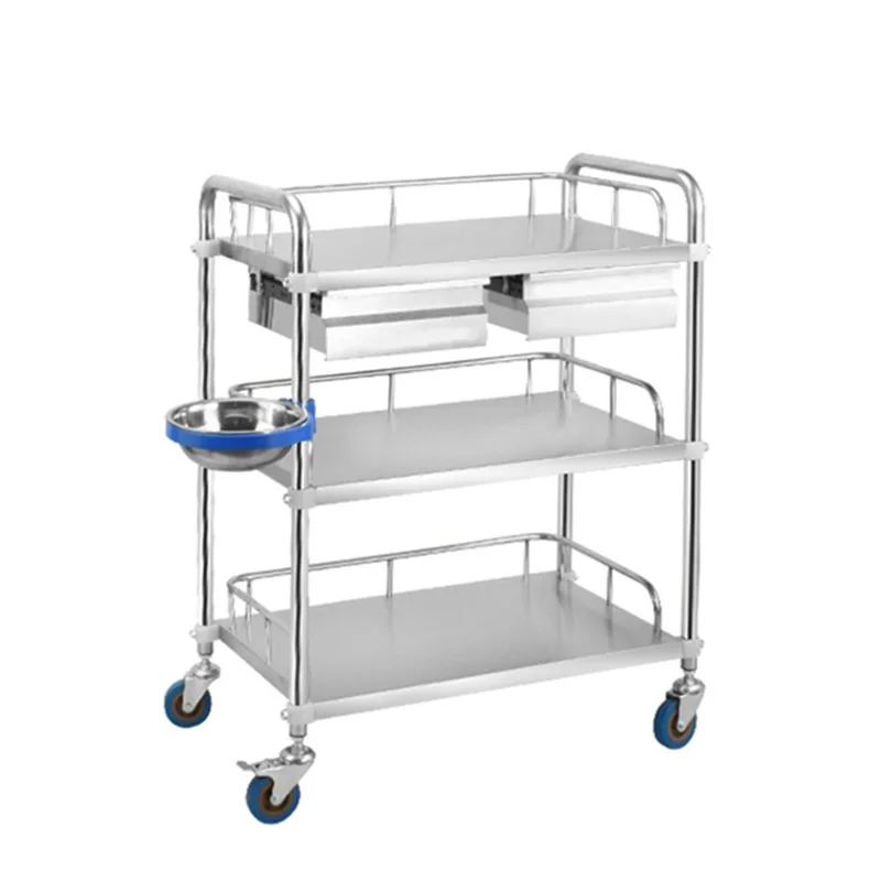 Stainless steel medical cart mobile treatment cart rack storage medical beauty salon trolley surgical instrument cart