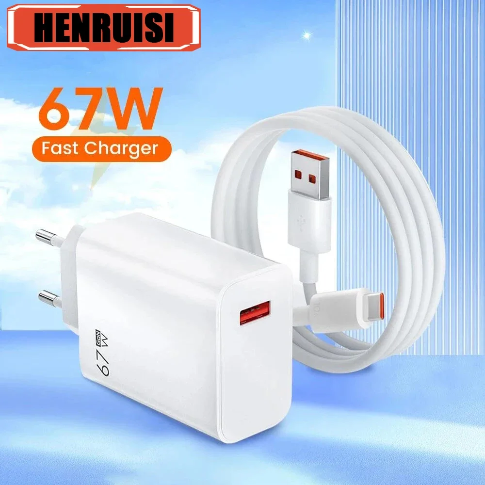 Total 67W USB GaN Fast Charging Charger 6A Type C Cable For Xiaomi iPhone Samsung Universal EU/US/UK Standard Chargers Adapter