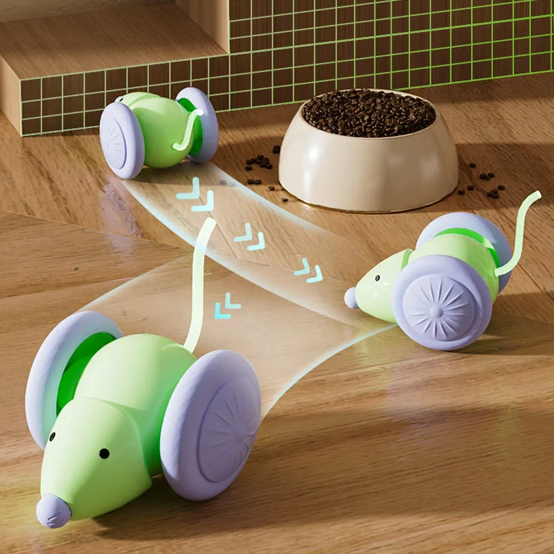 Jouet interactif automatique électrique pour chat, voiture souris rechargeable USB, jouet intelligent avec fonction d'évitement d'obstacles pour que les chats puissent jouer
