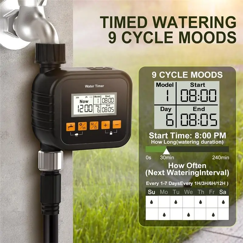 AT19-For Outdoor Irrigation System Sprinkleler Timer With Quick-Connect Fitting Garden Irrigation Controller With Rain Sensing