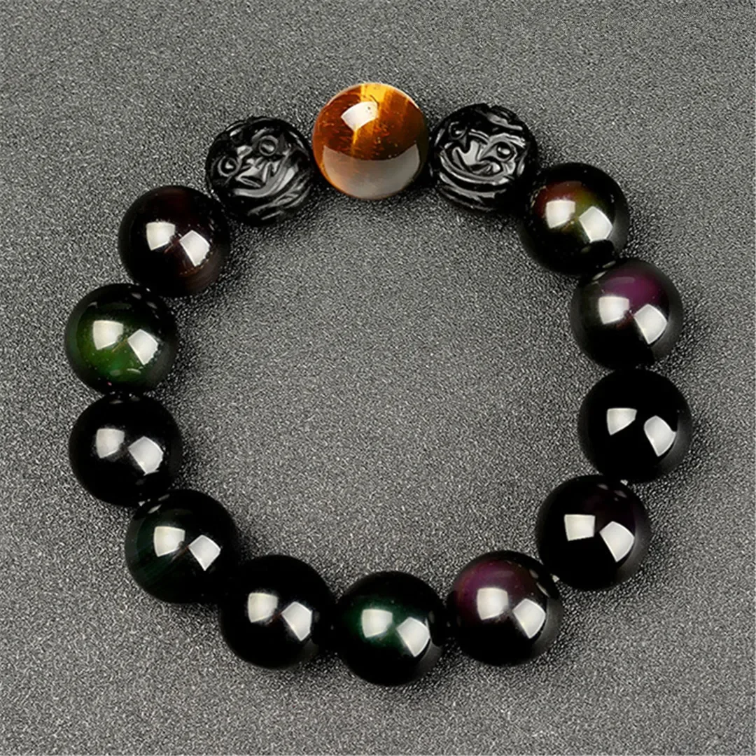 

free shipping Natural obsidian pixiu bracelet color eye Jinyao stone tiger eye stone bead men women crystal jewelry Chinese hot