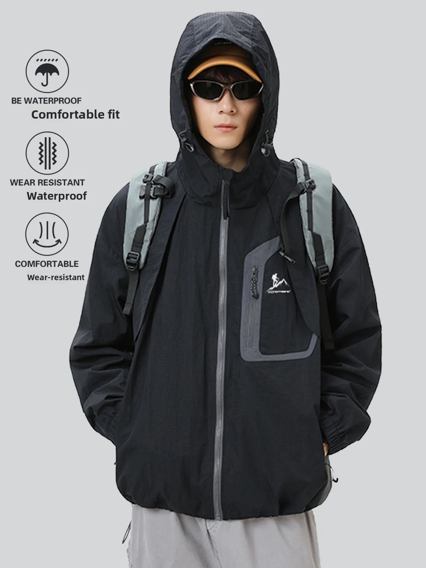 

Модная уличная ветрозащитная водонепроницаемая куртка с капюшоном в американском функциональном стиле Color Block для альпинизма и работы