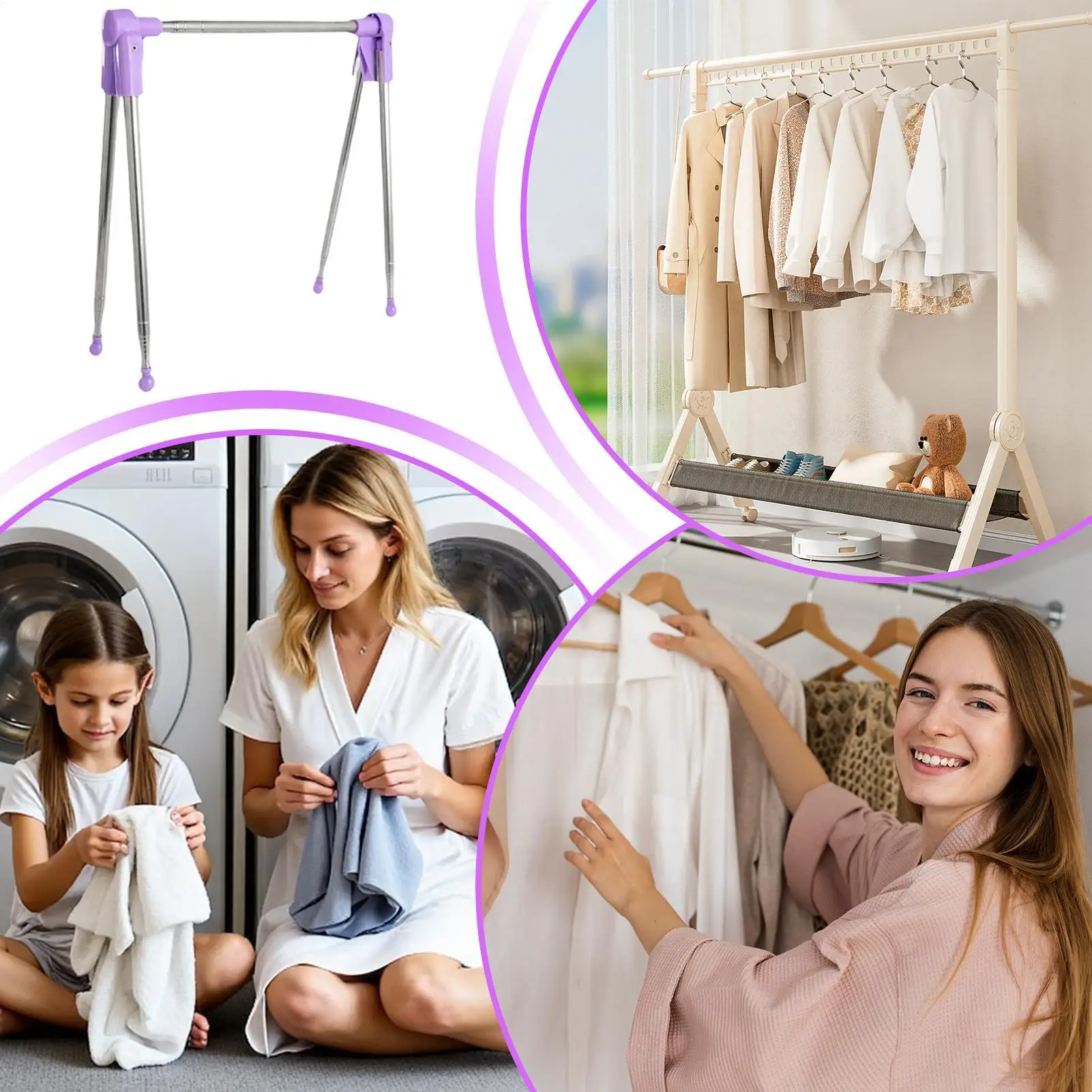 

Foldable Drying Rack Stainless Steel Telescopic Garment Hanger Laundry Drying Rack For Balcony Travel Camping Bathroom Bedroom