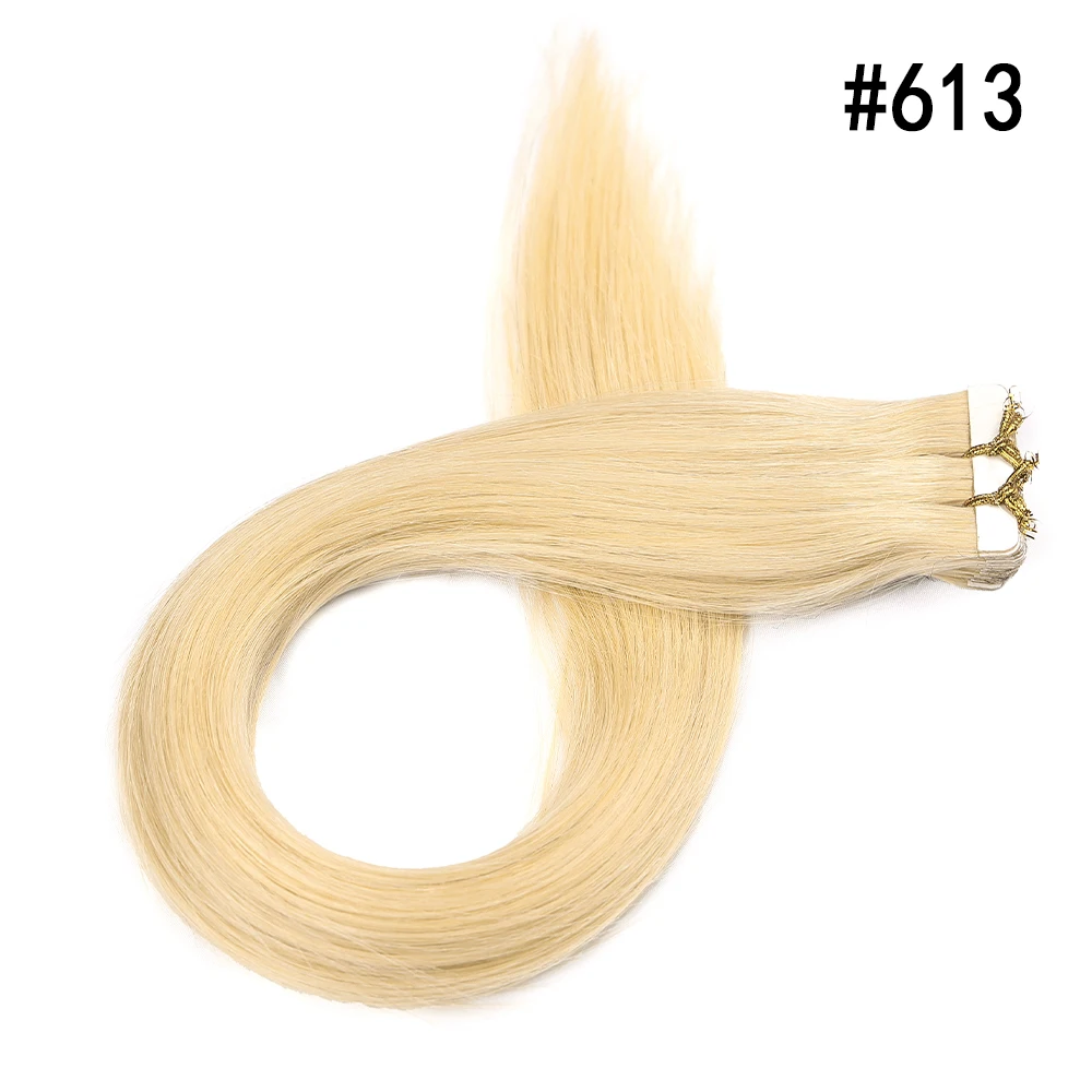 613 Blonde Tape In Extensions 20 Stuks Rechte 100% Remy Echt Haar Naadloze Inslag Tape In Menselijk Haar Extensie Voor Vrouwen 12-24 Inch