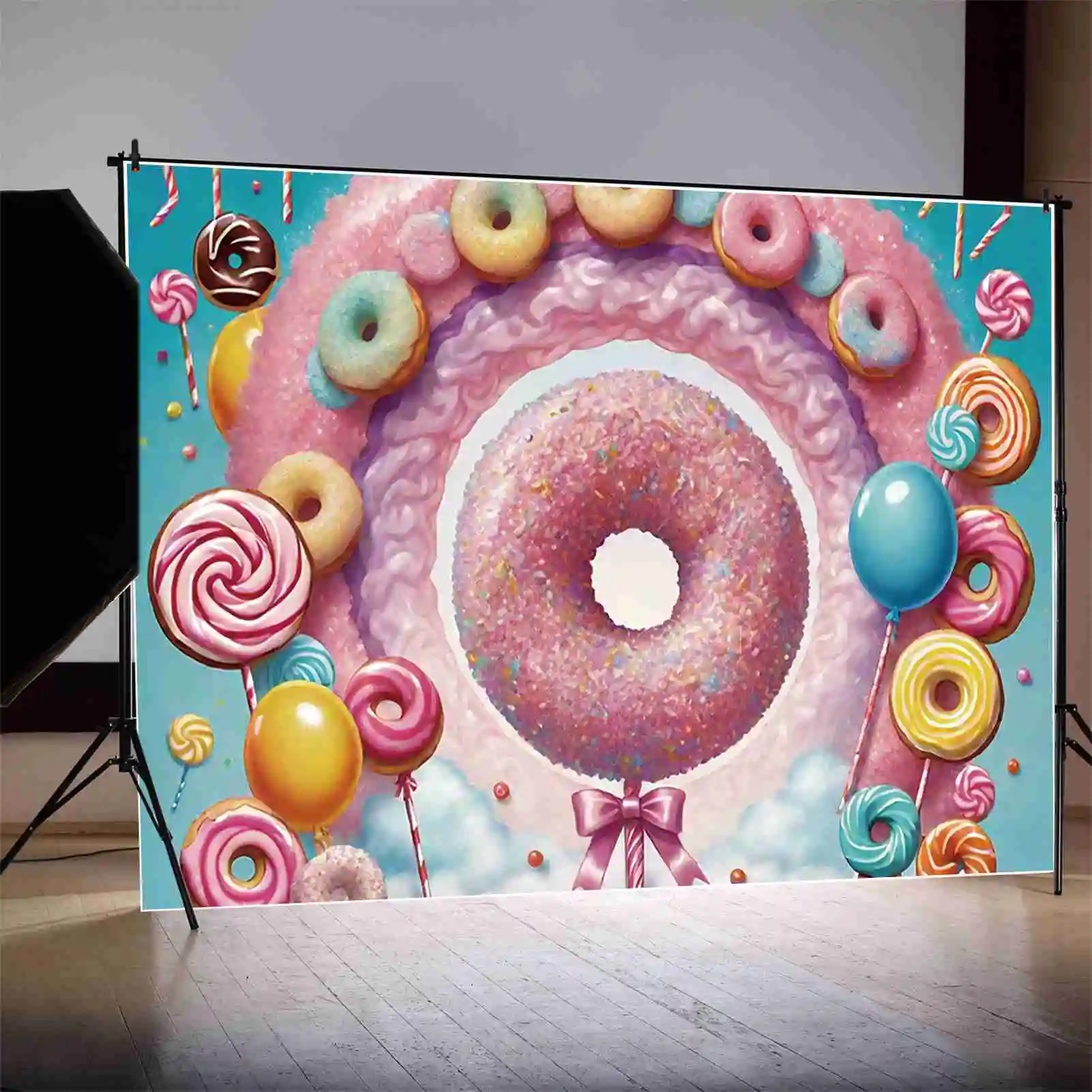 MOON.QG Sweet Candy Bar Birthday Backgrounds Girl Cake Doughnut Pink Photo Backdrops Customized Party Decoration Photocall Props