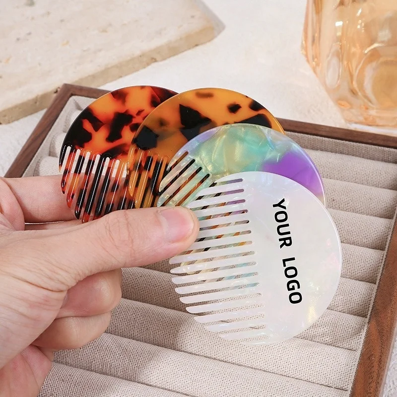

【Logo Custom】50Pcs Customized Exquisite Round Acetic Acid Small Comb Hair Salon Enterprise Customized Wholesale