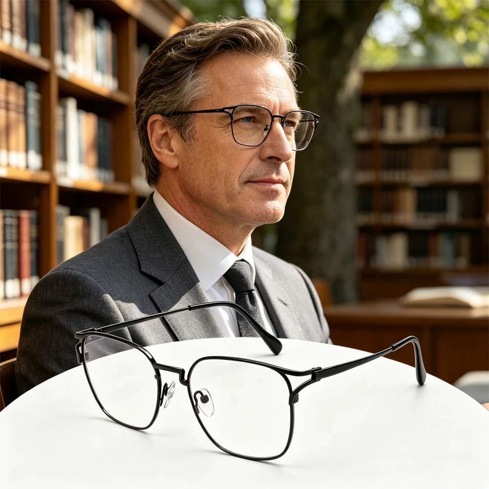 QGAOP Oversized Reading Glasses for Large Wide Face Men Women Metal Full Frame Anti Blue Light Presbyopic Glasses