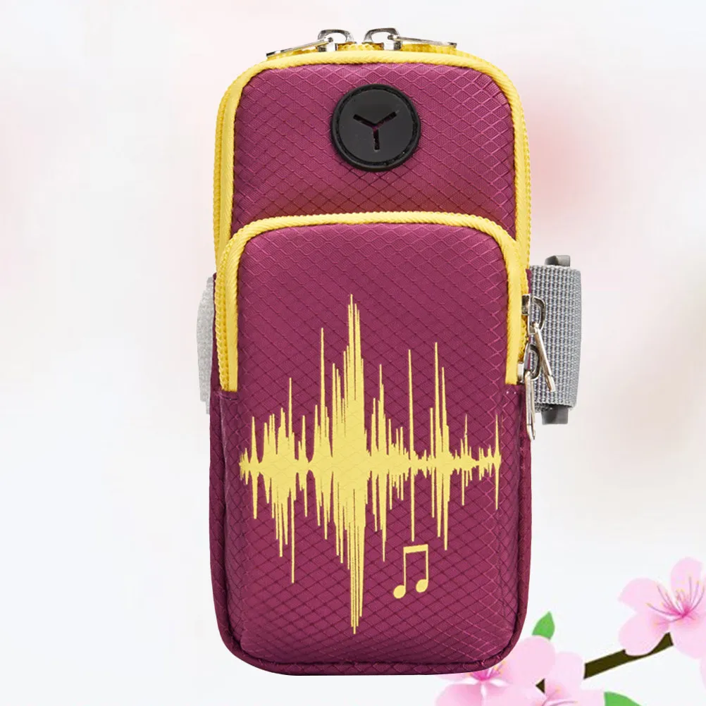 

Outdoor Sports Phone Arm Bag Portable Running Wristband Thicken Waterproof Adjustable Zipped Long Style Purple for Jogging