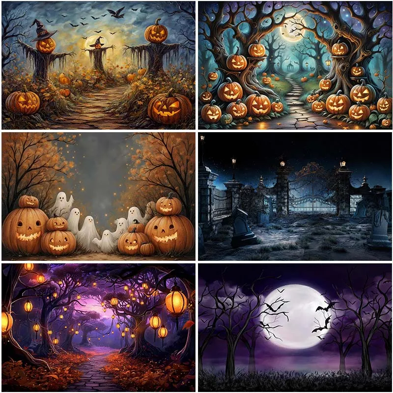 LS Photography Background Gothic Black Halloween Scary Castle Kdis Birthday Party Art Portrait Decor Backdrop Photo Studio