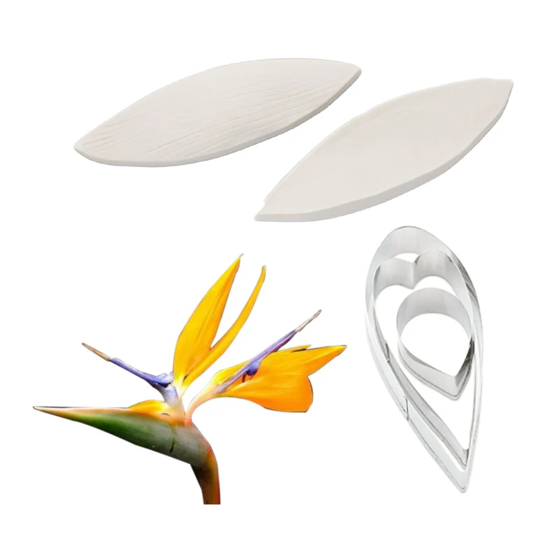 5PCS Gumpaste Flower Sugar Petal Veiners&Cutters Moule Silicone For Strelitzia reginae Cake Decorating Tools Molde Silicona