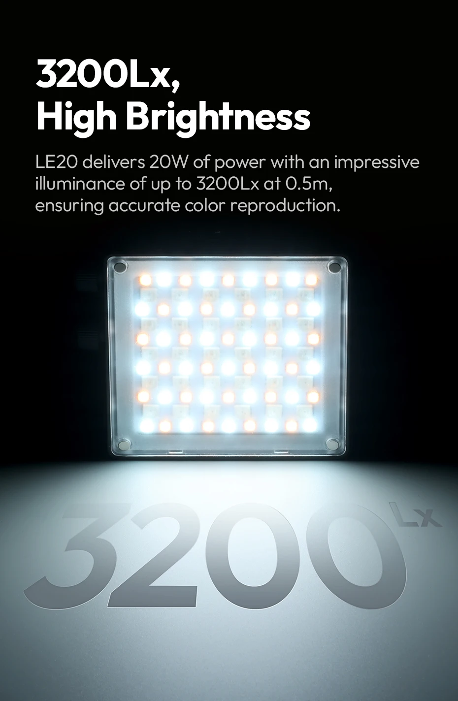 LE20 20W RGB Pocket Light CRI 95+ 2500K-9000K Dimmable Camera Video Light for DS