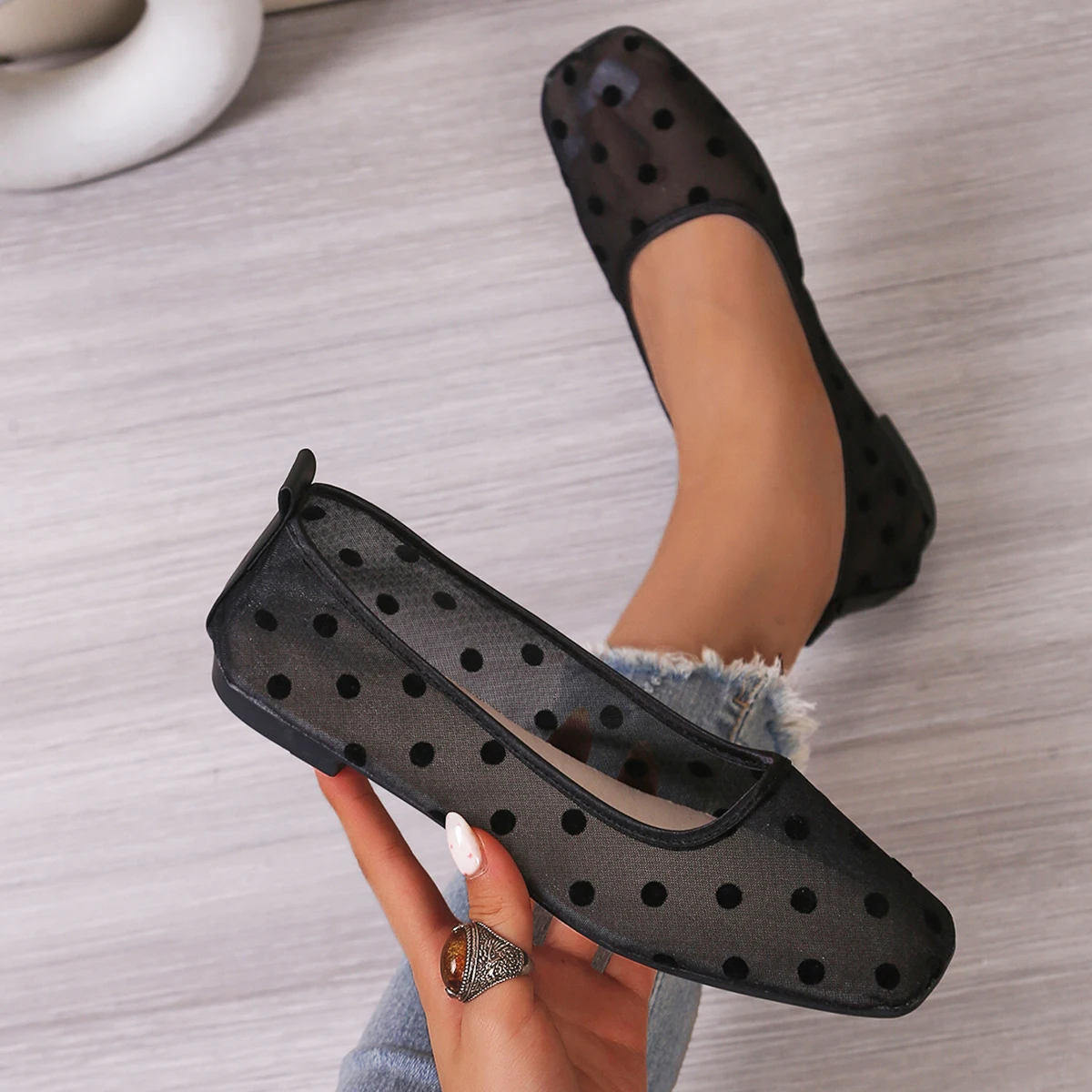 Women Flats 2026 New Autumn Loafers Fashion Polka Dot Mesh Breathable Shoes Women Female Soft Soled Comfortable Sneakers Women