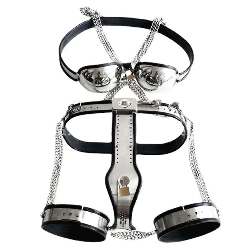 3pcs/Set Female Chastity Belt Bdsm Bondage Adult Games Stainless Steel Chastity Pants Bra Thigh Ring Cuffs Sex Toys For Woman