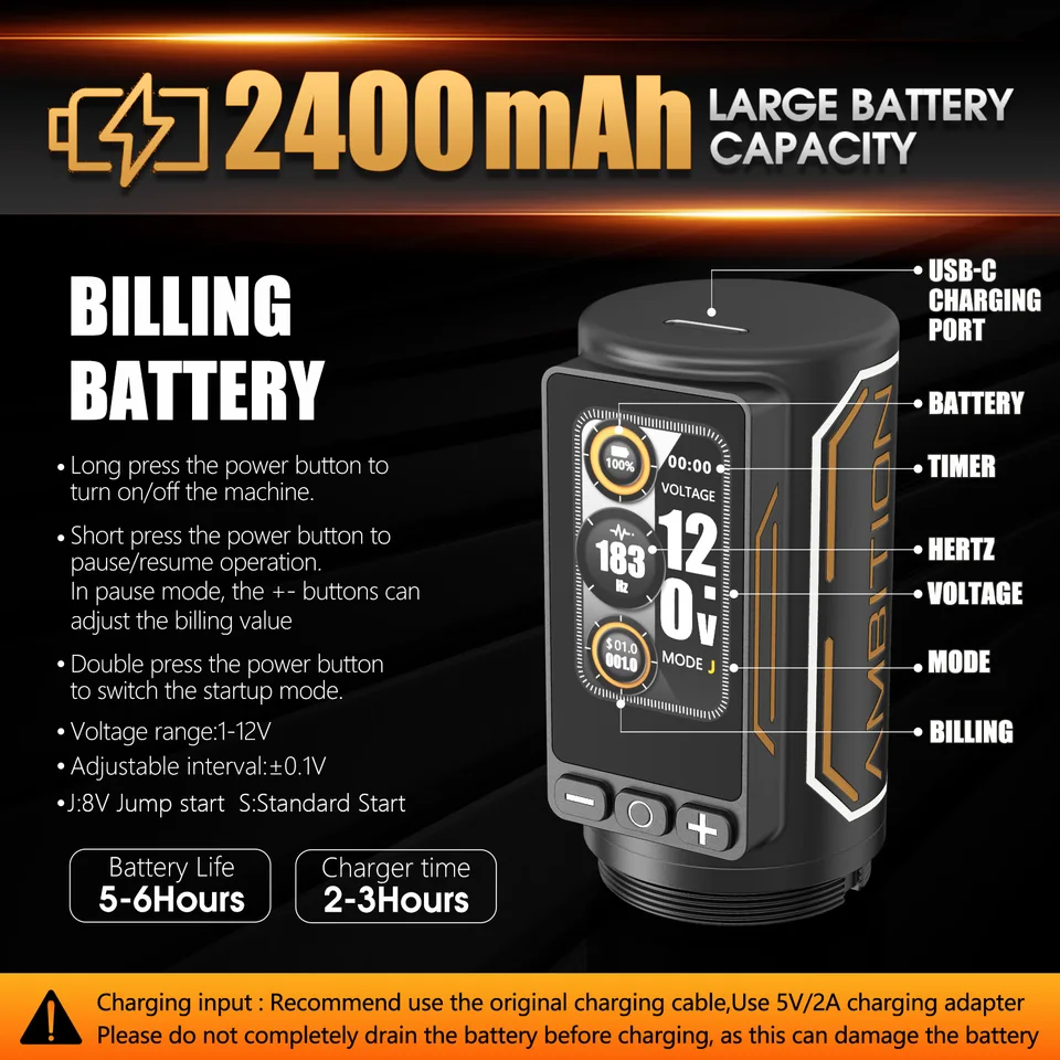Ambition Ninja Max 280 ワイヤレスタトゥーマシン 2400mAh