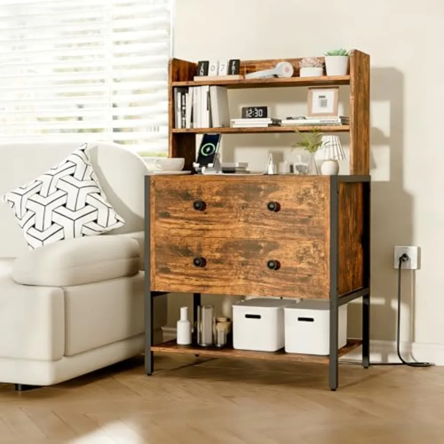 

4 Inch Wide Night Stand Large Wooden Night Stand with Adjustable Drawers Tall Nightstand with 4-Tier Shelves and Charging Stati