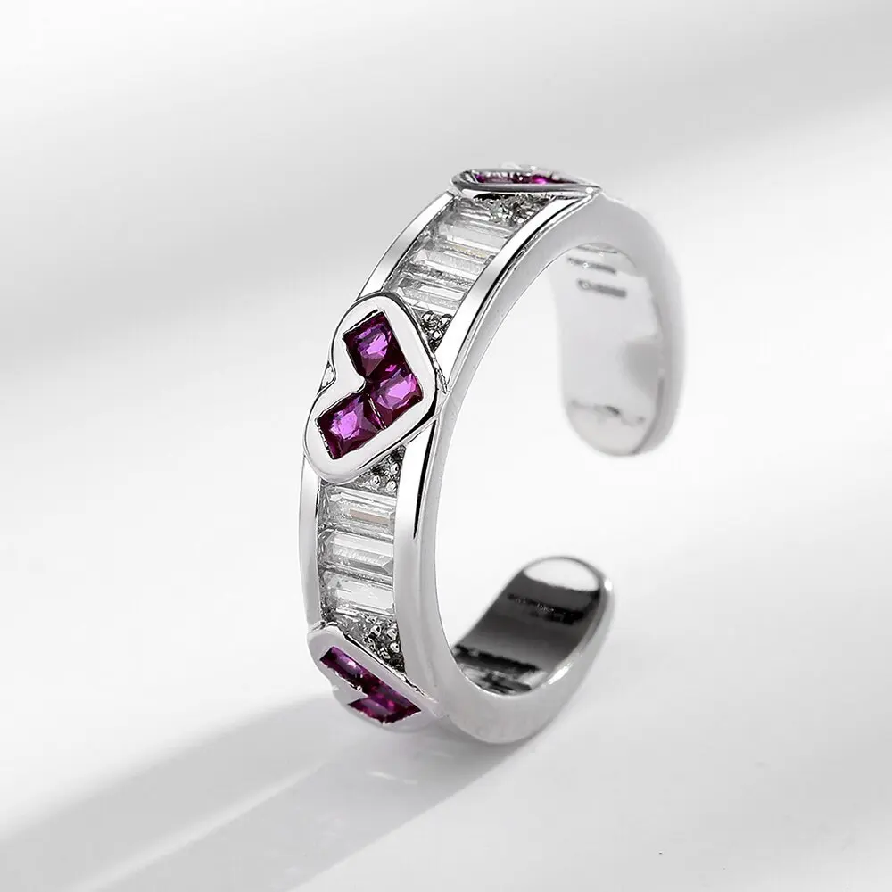 925 فضة خرافة الرياح مطعمة الحب الأحمر الزركون صف الماس الراقية تصميم الدائري #2