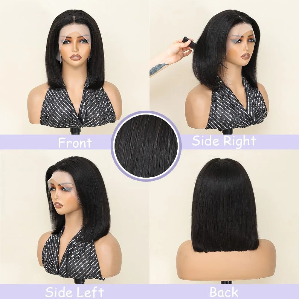 250% الكثافة 13x4 قصيرة بوب مستقيم البرازيلي شعر ريمي HD الدانتيل الشفاف كامل الدانتيل الباروكات الأمامية 100% الشعر البشري للنساء