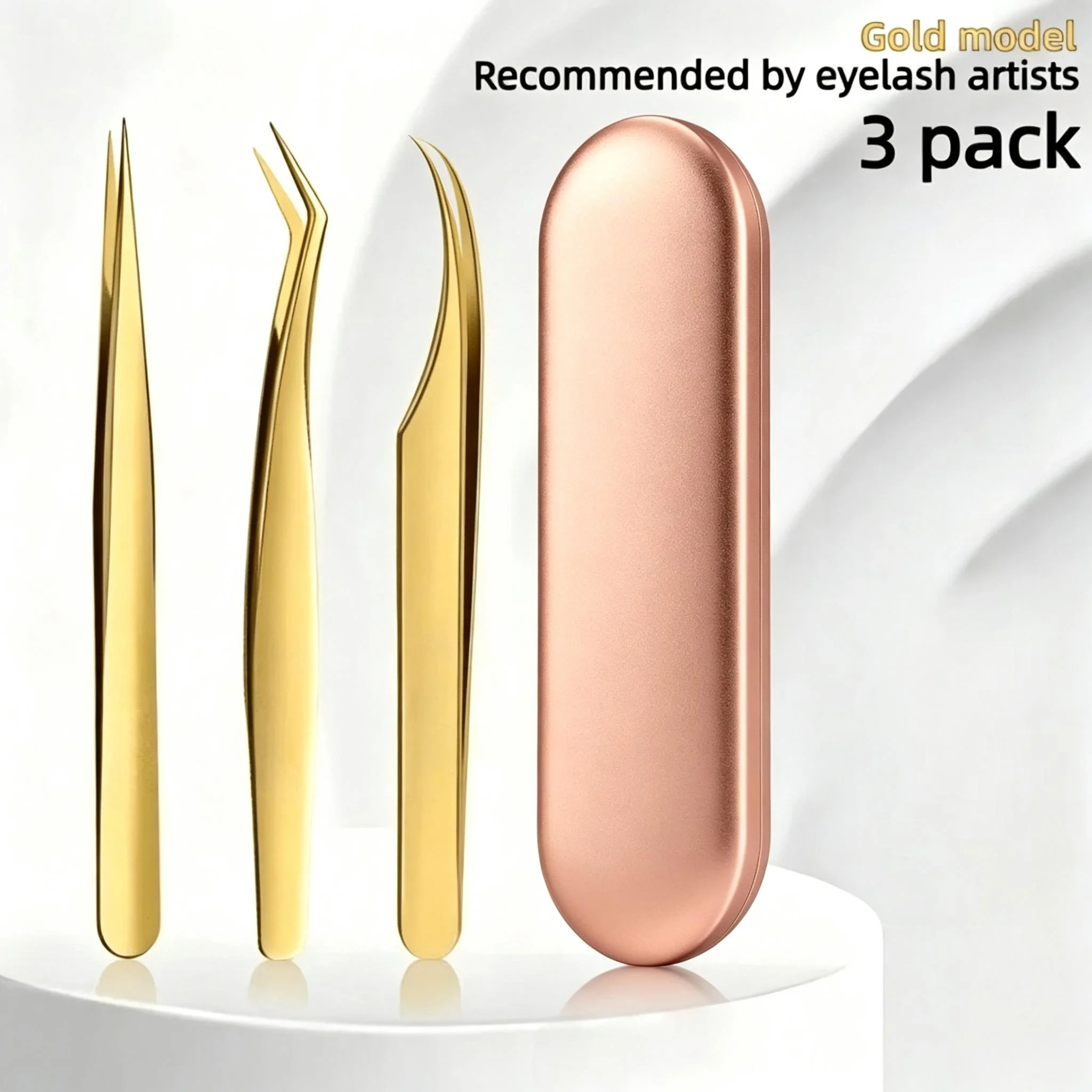 1/3pcs High-Precision Eyelash Curler Golden Eyelash Extension Tweezers, Eyebrow Tweezers, Suitable for Professional Eyelash