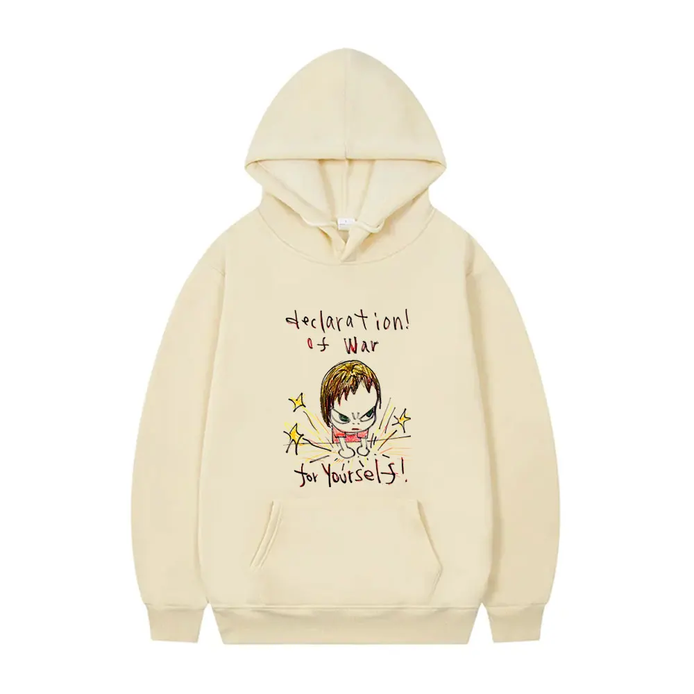 

Hot Yoshitomo Nara Declaration of War for Yourself Graphic Hoodie Men Women Clothing Casual Funny Oversized Hooded Sweatshirt