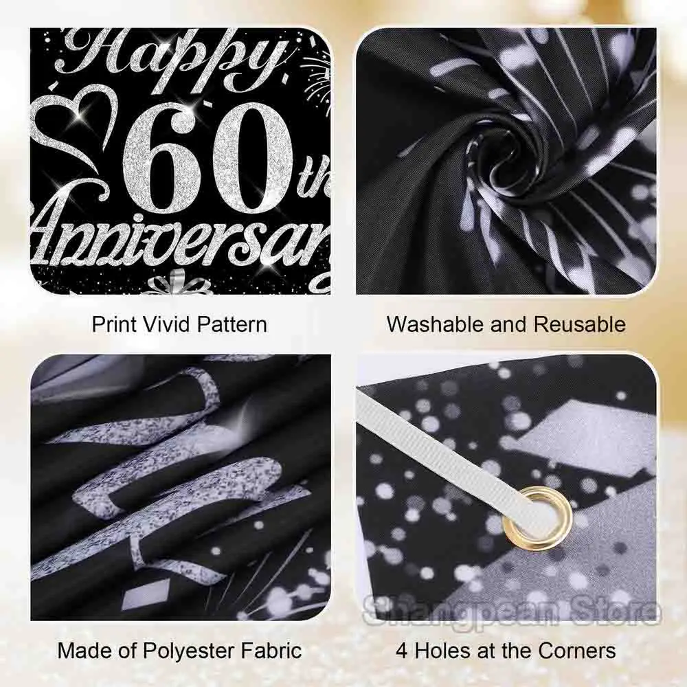 25/60/50th Happy Anniversary Banner Party Backdrop For Photo Black Happy Birthday Adult Theme Party Decoration Supplies DIY Back