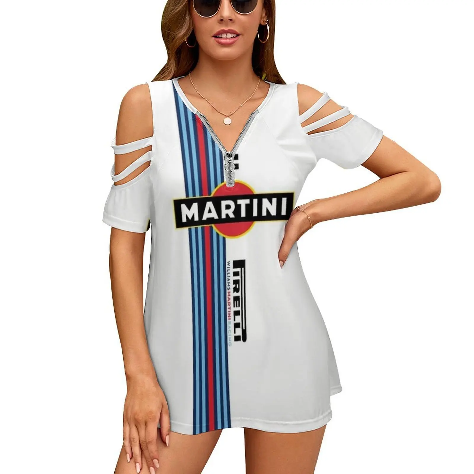 Martini Racing 2198 Women Print T Shirt Casual Off Shoulder Loose Pullover Tops Fashion Clothes Racing Cars Motorbike Martini