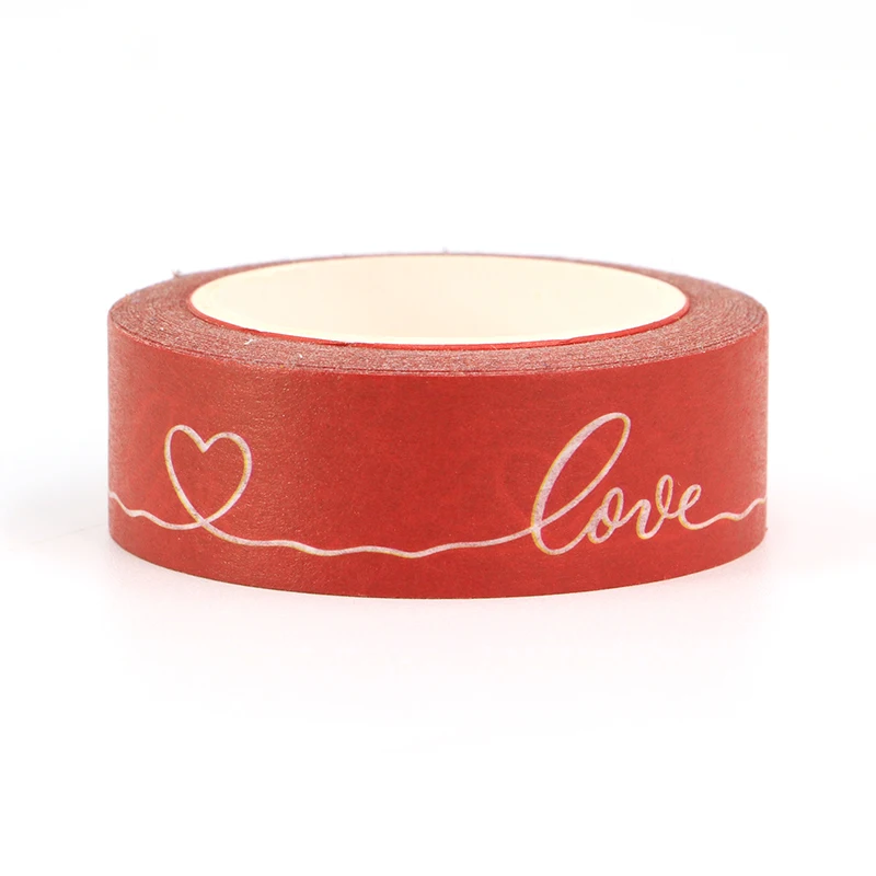 2022 New 1PC 15mm*10m Decorative Valentine Red Love and Heart Washi Tape Scrapbooking Masking Tape Office mask washi tape