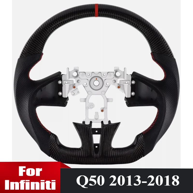 

Carbon Fiber Steering Wheel For Infiniti Q50 2013-2018 D-shaped Perforated Leather Flat-bottom Car Steering Wheel