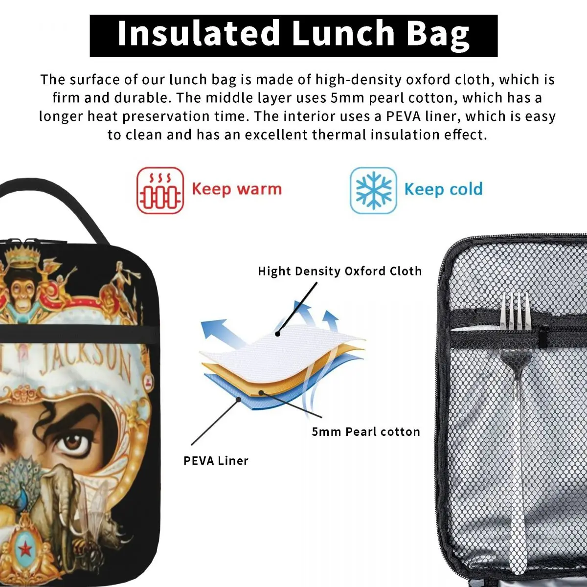 Michael Jackson Dangerous Black New Famous Lunch Tote Picnic Bag Lunch Bags Bags Insulated Lunch Bag